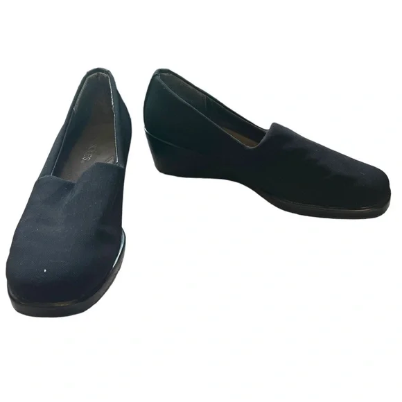 Aerosoles Temptation Wedges Black Fabric Upper Sandal Slip On Heel Shoe size 7.5 - Picture 2 of 8